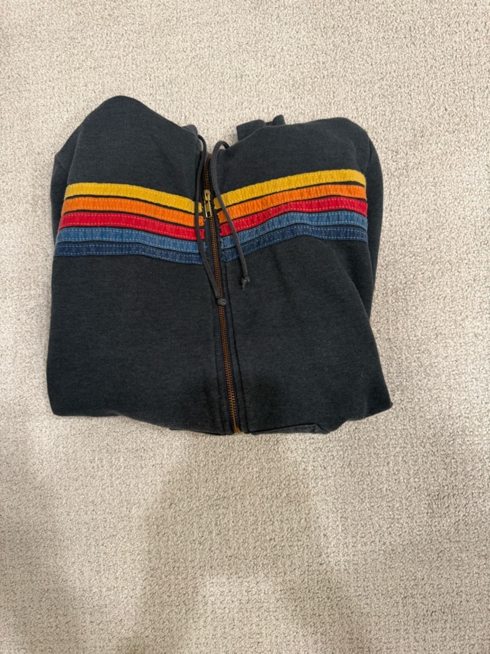 Aviator Nation Dark blue Zip Hoodie with Yellow, Red & Blue Stripes